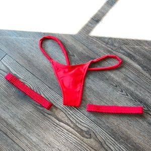 Red thong two garters stripper set bikini garter dancewear worn once
